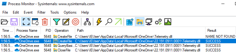 procmon Telemetry.dll found