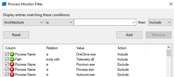 procmon Telemetry.dll filters